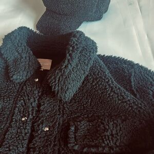 Cozy Black Sherpa  Jacket and matching HAT combo.